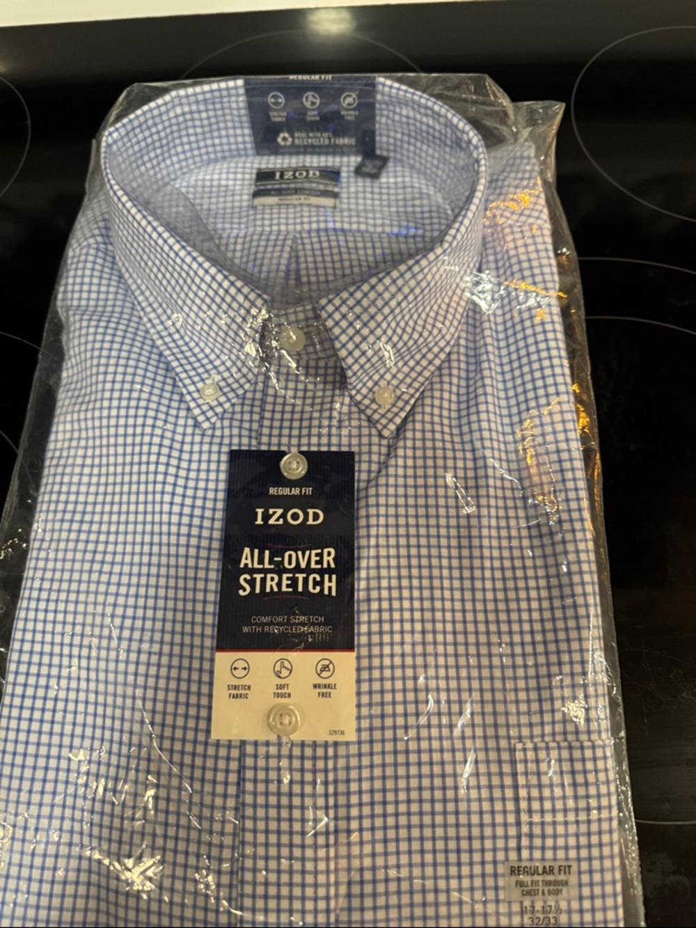 Izod Men's Blue and White Check Button-Down Shirt